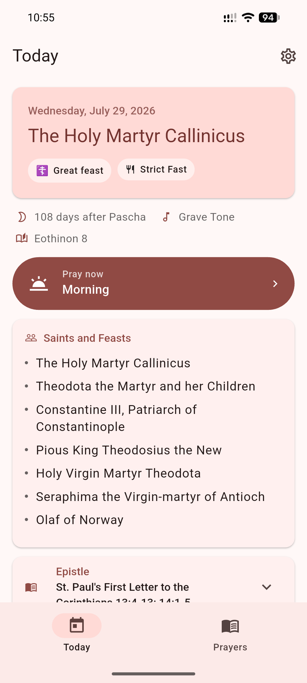 The day's commemoration, tone and readings